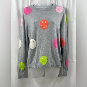 THML Gray Cozy Long Sleeve Sweater with Smiley Faces.